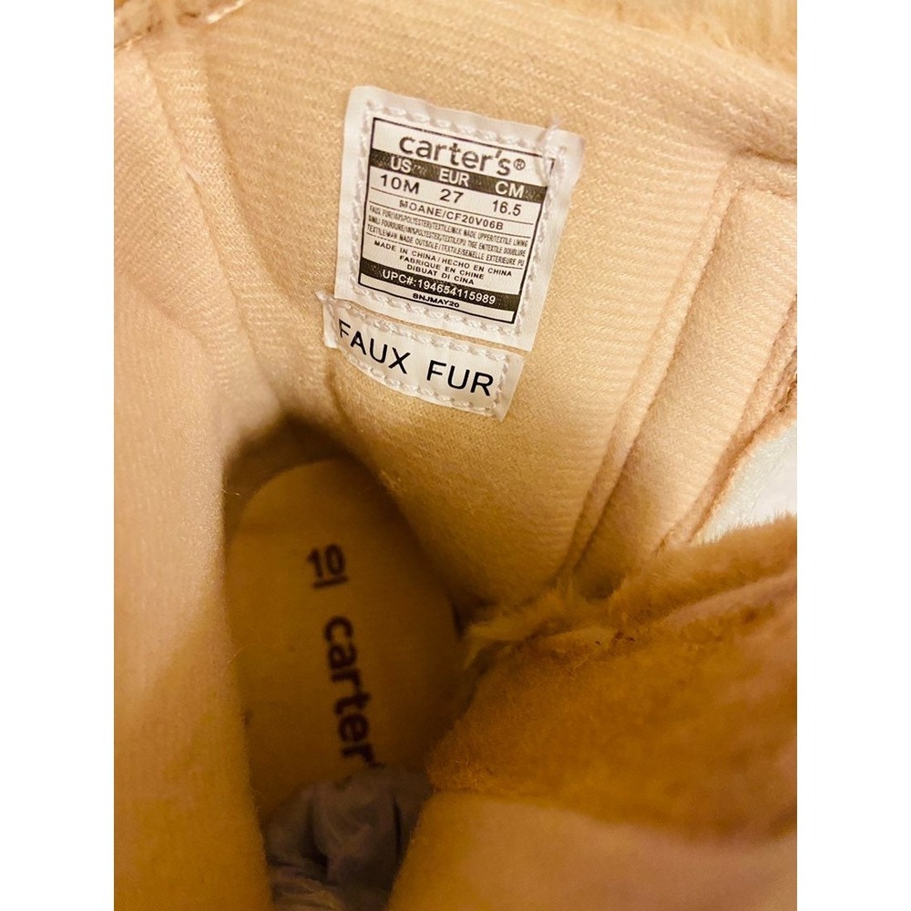 NWT Carters Girls Winter Boots Faux Fur Suede Tan Brown Metallic Laces Size 10M - Picture 4 of 4